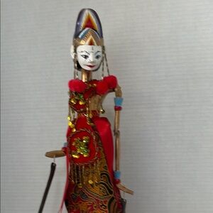 Vintage Red Wayang Golek stick puppet